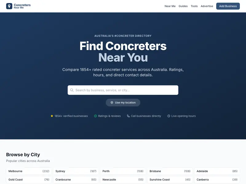 Screenshot of the Concreters Near Me homepage