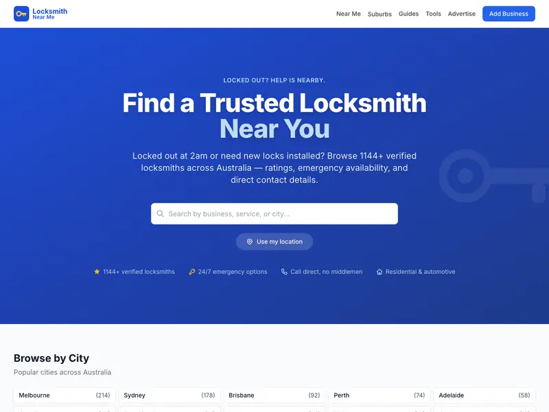 Screenshot of the Locksmith Near Me homepage