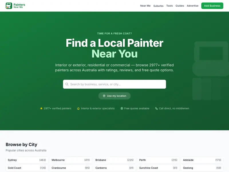Screenshot of the Painters Near Me homepage