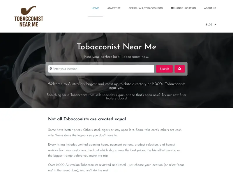 Screenshot of the Tobacconist Near Me homepage